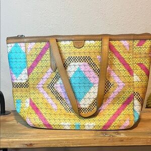 Fossil Sydney Tote Bag with a bright geometric print